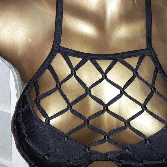 NWT 32DD Shade & Shore Padded Fishnet Macrame Netted Bikini Top - Picture 3 of 5